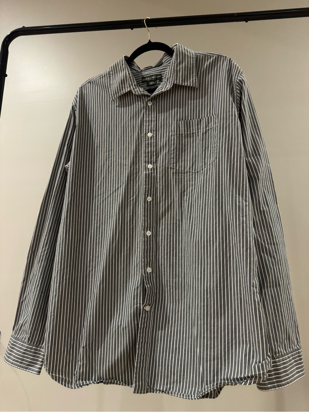 Eddie Bauer Gray and White Vertical Stripe Button-Down Shirt